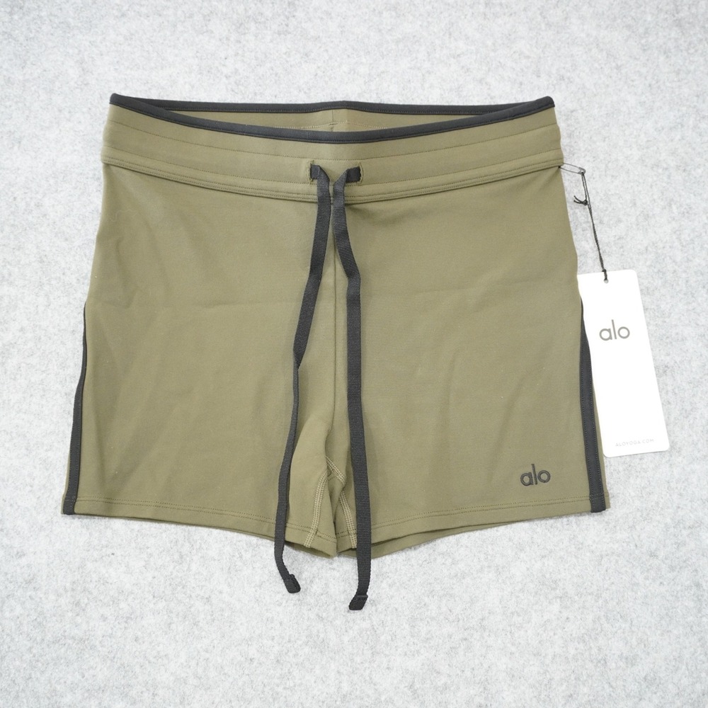 Alo Women's Size Medium Race Pace Shorts Khaki Green NWT High-Waist Airbrush